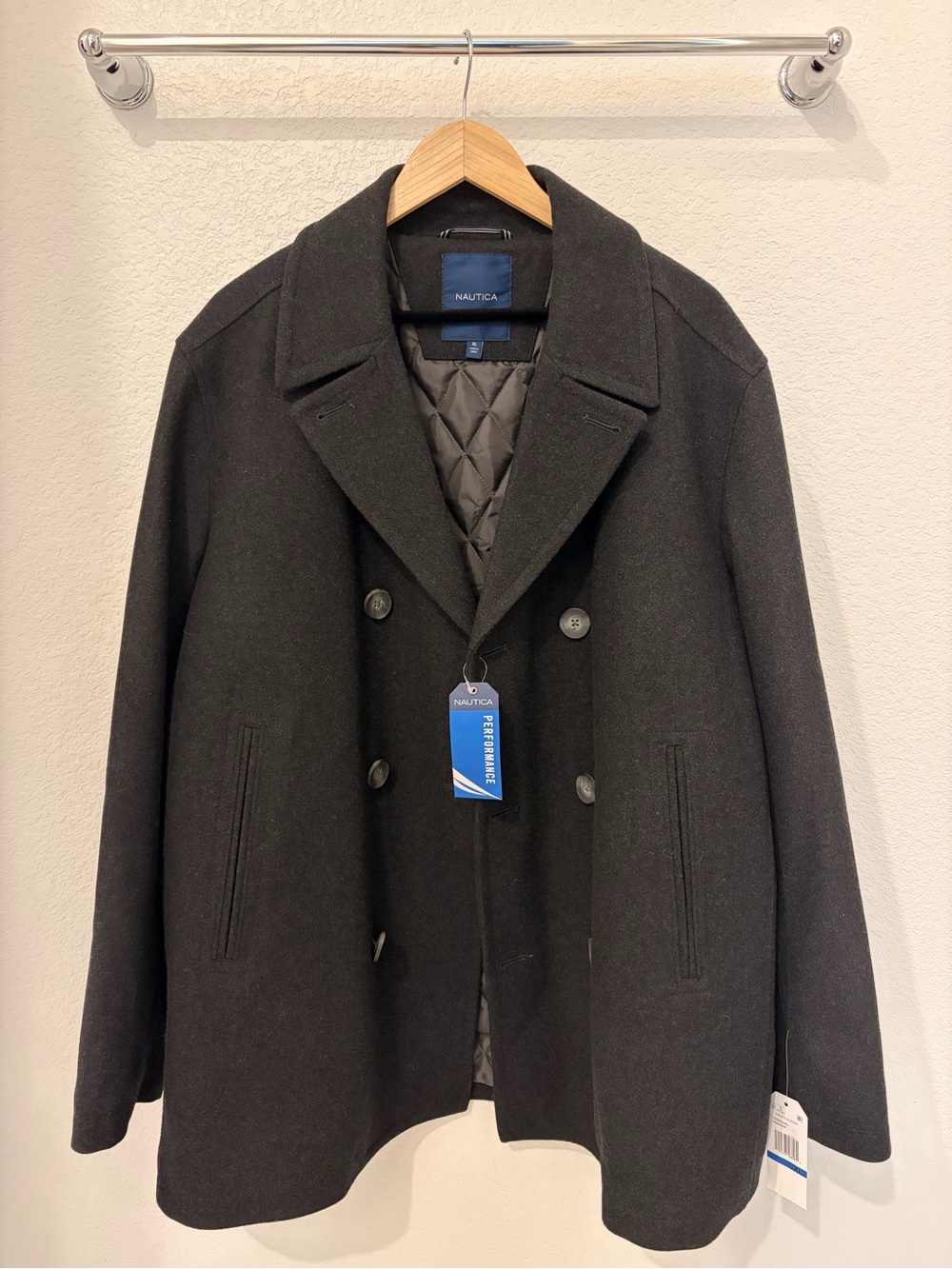 Nautica Men's Black Double-Breasted Wool Peacoat
